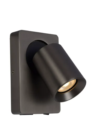 NIGEL - Applique de chevet - LED Dim. - GU10 - 1x5W 2200K/3000K - Point de rechargement USB - Acier Noir